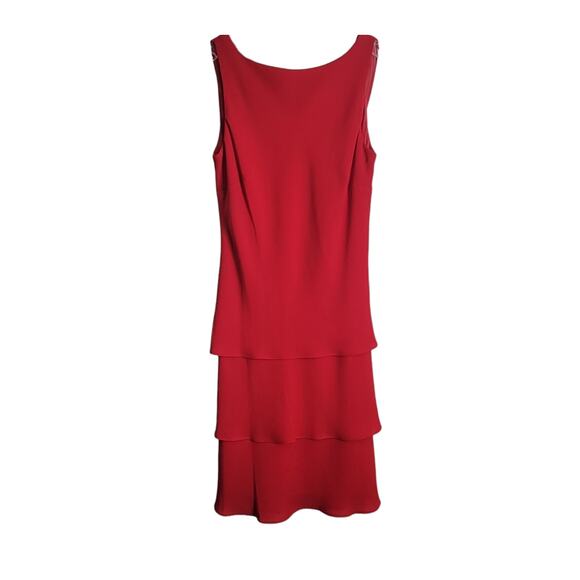 Jones Ware Dress Size 10 Cocktail Red Lined Flounce Chiffon Sleeveless Chic - Picture 1 of 7